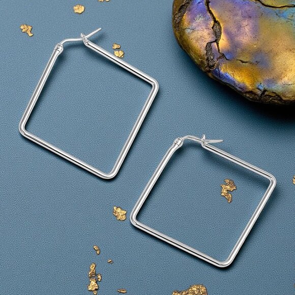 🆕Minimalist Geometric Square Hoop Earrings 18K Gold Plated Stainless Steel - Picture 4 of 12